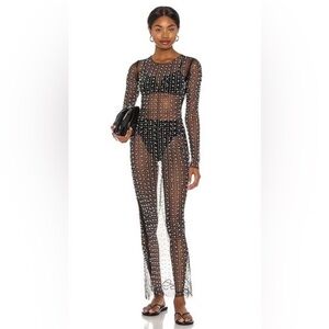 Beach Bunny Black Sheer Jumpsuit with White Accents